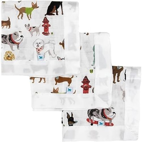 Little Unicorn Security Blankets 3 Pack | 100% Cotton Muslin with Satin Border| Super Soft and Breathable | Baby, Infant, Toddler | Lovey for Boys and Girls | Woof
