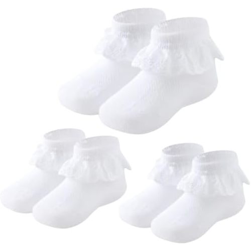 Baby Girls Socks Eyelet Ruffle Lace Frilly Dress Socks for Newborn Infant Toddler 3/6 Pairs