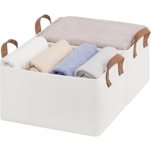 StorageWorks Fabric Storage Bins, Large Storage Baskets for Shelves, Closet Organizers and Storage Bins with Metal Frame, Handles, Natural Color, 2-Pack
