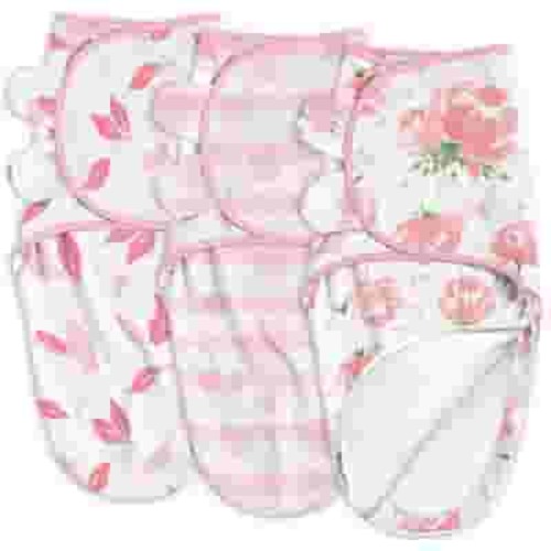 Gllquen Baby 3-Pack Baby Swaddles with Zipper 0-3 Months - Newborn Wearable Sleep Sacks Blanket Wrap for Girls, Pink Floral