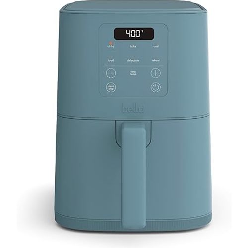 bella 4Qt Slim Air Fryer, Fits-anywhere Kitchenware, EverGood Ceramic Nonstick Coating, Adjustable Temperature, 6 Preset Cooking Options, 60 Min Auto Shutoff w Audible Tone, 3.3lb Capacity, Surf