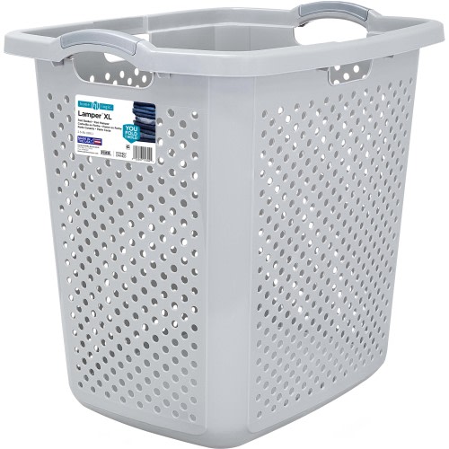 Home Logic XL Lamper Plastic Laundry Basket 2.5 Bushel, Soft Silver, Adult / Tween