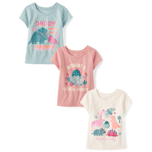 Baby And Toddler Girls Dino Graphic Tee 3-Pack - Multi