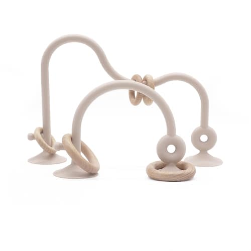 zeeloopbee High Chair Toys with Suction Cups for Infant Toddlers Silicone Suction Cup Montessori Educational Teething Toys for Babies Ages 0-6 M+ Baby Teething Toys for 6 to 12 Months(Beige)