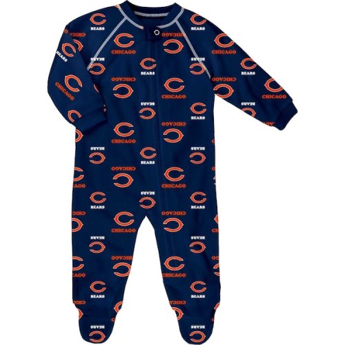 Chicago Bears Newborn & Infant Allover Print Raglan Full-Zip Sleeper - Navy