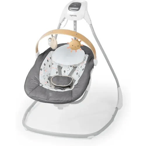 Ingenuity SimpleComfort Compact Soothing Swing, Rotating Toy Bar, Rotating Seat, 6 Speeds, for Ages 0-9 Months, Up to 20 Pounds - Parker
