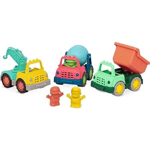 Battat- Wonder Wheels- Set Of 3 Toy Trucks For Kids, Toddlers – Dump Truck, Cement Truck, Tow Truck – Recyclable Materials- Toy Characters- Construction- 1 year +