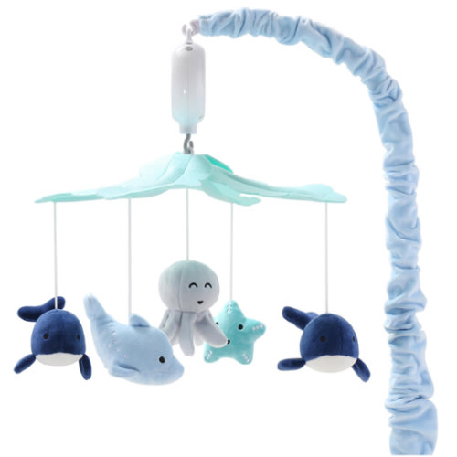 The Peanutshell Crib Mobile for Boys or Girls - Light and Dark Blue Musical Baby Crib Mobile with 12 Lullabies, Ocean Baby Nautical Nursery Decor