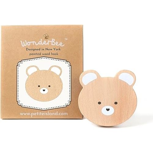 Decorative Wall Hook | Ideal Decor for Child's Bedroom, Nursery or Bathroom | Girls & Boys | Genuine Wood, Hand Painted | Easy to Install Sturdy Metal Screw | Hanging Coats,Backpacks (Bear)