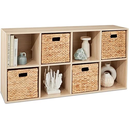 Best Choice Products 8-Cube Storage Organizer, 11in Shelf Opening, Bookcase, Display Shelf, Customizable w/ 3 Removable Back Panels – Oak