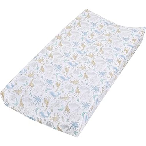 aden + anais Essentials Changing Pad Cover, 100% Cotton Muslin, Super Soft & Breathable, Tailored Snug Fit, Single, Natural History