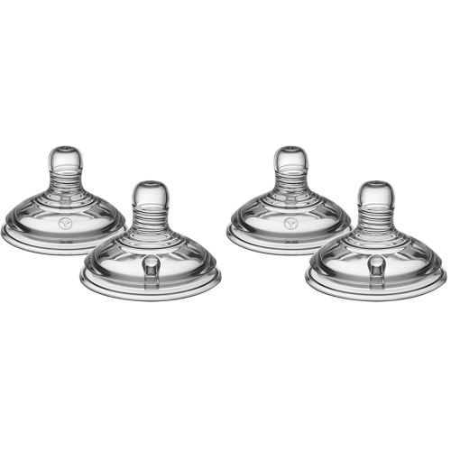 Tommee Tippee Natural Start Baby Bottle Nipples, Slow Flow, 0m+, Pack of 4 Soft Silicone Breast-Like Bottle Nipples for a Natural Latch with Anti-Colic Valve