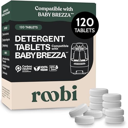 Roobi Detergent Tablets Compatible with Baby Brezza Bottle Washer Pro. Removes Milk Residue & Odor, Hypoallergenic Carbon Neutral Formula. 120 Count.