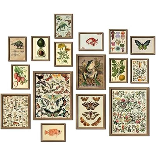 16 PCS Vintage Wall Art Decor, Botanical Cottagecore Wall Collage Kit for Bedroom, Farmhouse Posters for Room Aesthetic, Wall Prints Pictures for Living Room, Rustic Dorm Gallery Home Decor