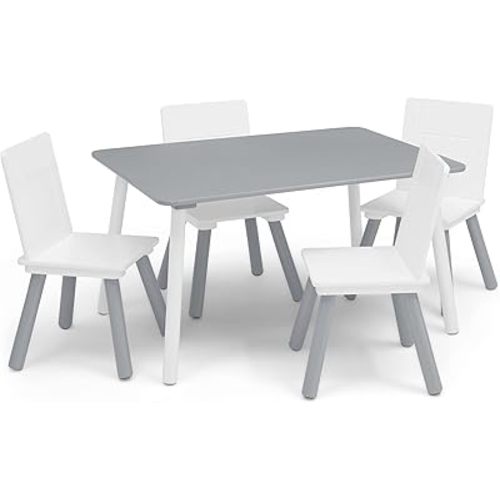 Delta Children Kids Table and Chair Set (4 Chairs Included) - Ideal for Arts & Crafts, Snack Time, Homeschooling, Homework & More, Grey/White