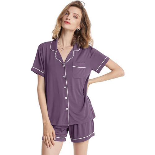 SIORO Womens Pajamas Set Short Sleeve, Button Down Cotton Pj Sets For Women Soft Nightwear,S-XL