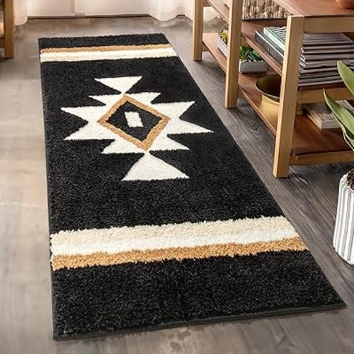 Boho Bathroom Rugs Runner Black Aztec Bath Mat Non Slip Long Bath Rug Soft Absorbent Large Floor Mat for Bathroom Entryway Shower 24x47