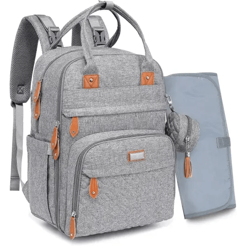 BabbleRoo Diaper Bag Backpack - Baby Essentials Travel Tote - Multi Function Waterproof Diaper Bag, Travel Essentials Baby Bag with Changing Pad, Stroller Straps & Pacifier Case - Unisex, Light Gray