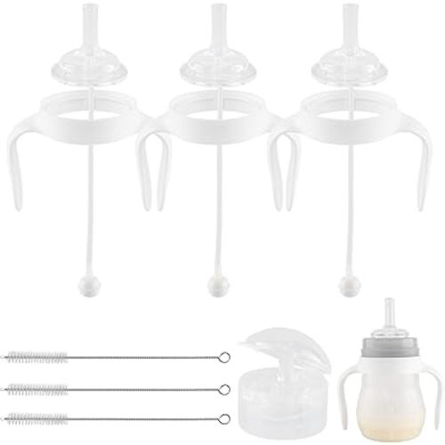 Straw Cup Conversion Kit for Mam Bottles, Spill-Proof Transition Kit with Silicone Straw Nipple, Weighted Straw, Handle, 3 Pack, 6m+