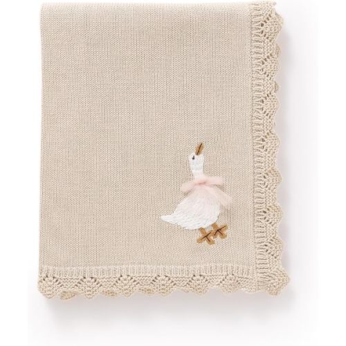 Cotton Baby Blanket with Cute Embroidered Goose CAMEL COLOR