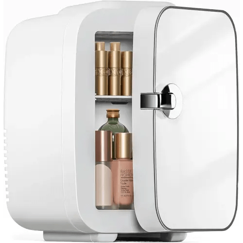 Sweetcrispy Mini Fridge, Portable Small Refrigerator 4L/6 Can Cooler & Warmer Compact Fridges for SkinCare, Food and Drinks, Bedroom, Dorm, Car, Office, White
