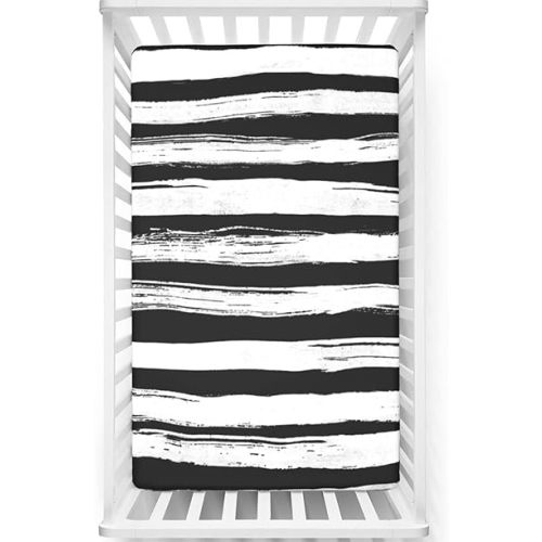 Black and White Stripe Themed Fitted Mini Crib Sheets,Portable Mini Crib Sheets Soft & Stretchy Fitted Crib Sheet-Crib Mattress Sheet or Toddler Bed Sheet, 24“ x38“,Black White