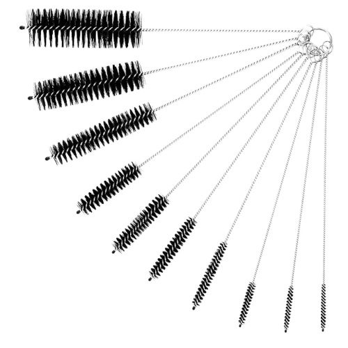 Straw Cleaner Brush Set, Stainless Steel Handle Straw Brush Set 10 Pack, Extra Long Straw Brush for Tumbler, Sippy Cup, Water Bottle and Tubes (Black)