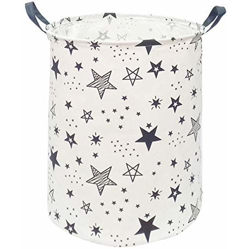 Kids Laundry Hamper Clothes Gift Basket Storage Laundry Baskets Organizer Bin with Handles for Nursery Room (Black Star)