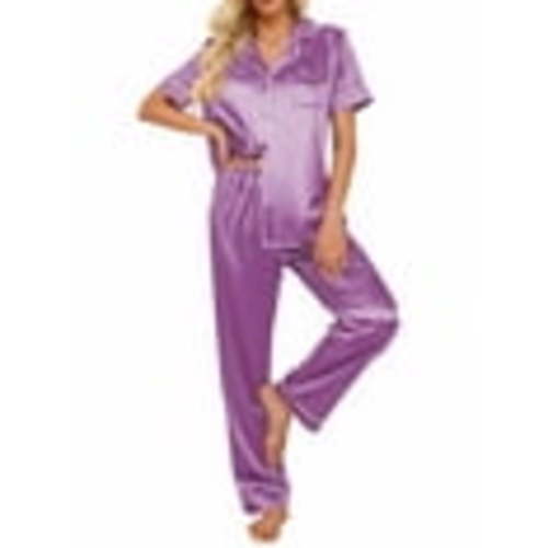 DAKIMOE Silk Satin Pajamas Set for Women Two-Piece Short Sleeve Shirt with Long Pajama Pant Set Soft Button Down Loungewear Nightwear Pjs Sleepwear for Women