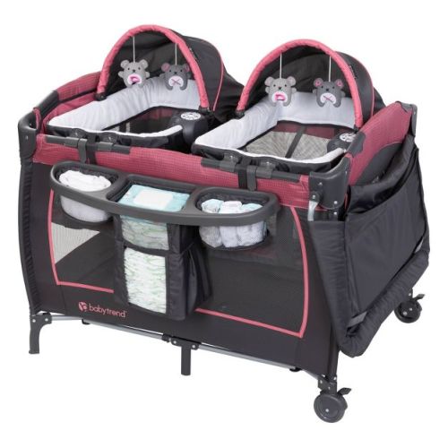 Baby Trend Lil Snooze Deluxe III Nursery Center Playard For Twins - Cozy Berry: Foam Mattress, Metal Frame, 30 lbs Capacity