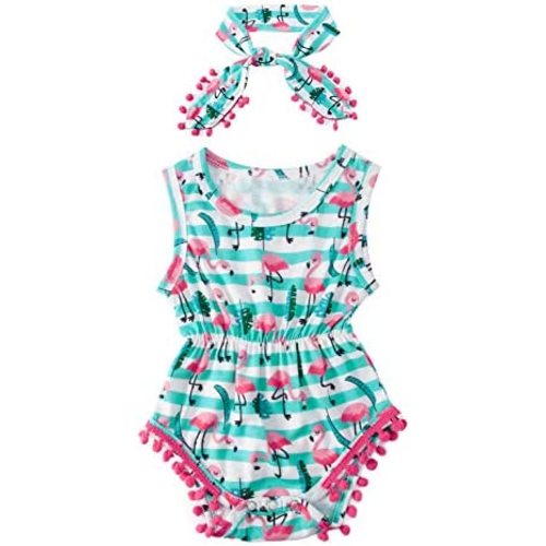 Baby Girl Clothes 0-24 Months Floral Sleeveless Baby Cowgirl Newborn Romper Jumpsuit Outfit Set with Headband
