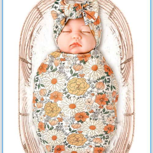 Konssy Baby Girl Newborn Receiving Blanket with Headband Set Baby Swaddle Nursery Swaddle Wrap