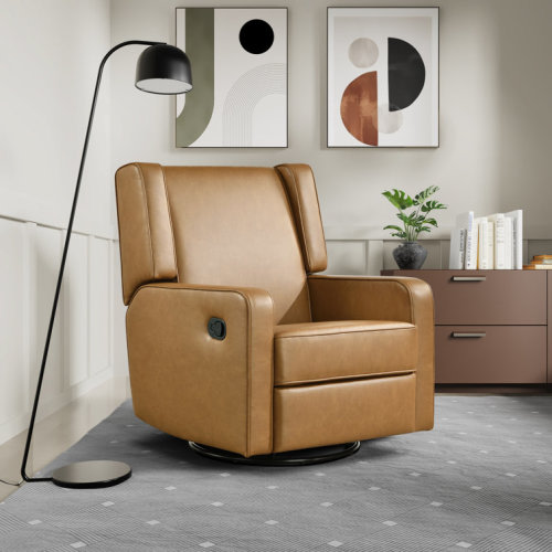 Mandie 37.4" Wide Swivel Rocking Manual Recliner in Faux Leather