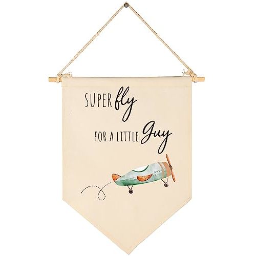 Super Fly for a Little Guy-Airplane Decor-Baby Gift Shower-Flag Decor Gift for Boys Girls Newborn Kids-Banner Wall Sign Present for Nursery Baby Room Playroom Bedroom Front Door