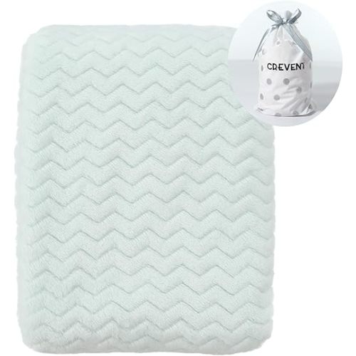 CREVENT Cozy Fluffy Warm Fleece Infant Blanket for Girls & Boys Toddler Crib Cot Stroller (75cmX100cm Wave Avocado Green)