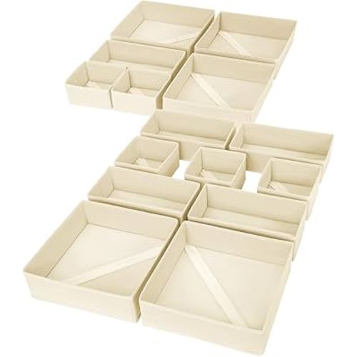 DIMJ Drawer Organizer Clothes 15 Pack - Foldable Baby Organizers and Storage & Dresser Organizer for Bedroom, Closet - Nursery Organization Dresser Dividers for underwear, Sock,Bra, Belt, Tie, Beige