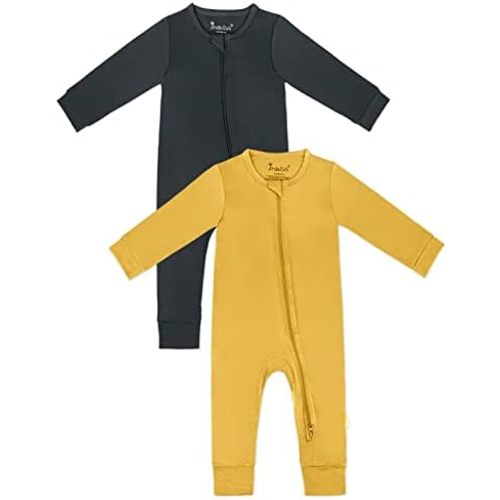 Jimonda Baby Footless Pajamas Rayon of Bamboo Sleepers Unisex Long Sleeve One-Piece Romoer,2-Way Zip Baby Clothes