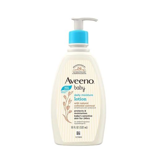 Aveeno Baby Daily Moisture Body Lotion for Sensitive Skin, Hypoallergenic Moisturizing Baby Lotion with Nourishing Oatmeal to Deeply Moisturize Baby's Skin, Fragrance-Free, 18 fl. oz