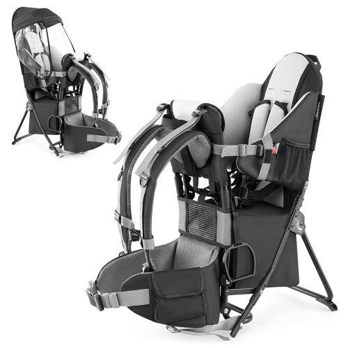 besrey Baby Backpack Carrier, Toddler Hiking Backpack with Safety 3-Height Seat, Adjustable Straps&Waist Belt, Foldable Frame Lightweight Large Capacity Child Carrier for Hiking (Black)