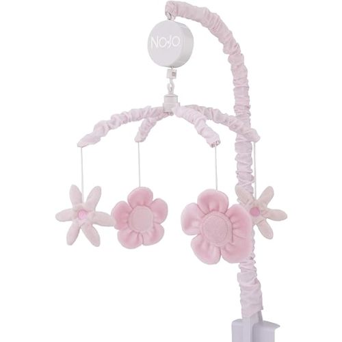 NoJo – Countryside Floral Mobile, Nursery Crib Changing Table Musical Mobile – Pink Plush Flowers Shapes