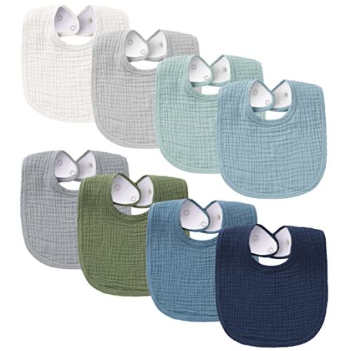 Konssy Muslin Baby Bibs 8 Pack Bandana Drool Bibs Cotton for Unisex Boys Girls, 8 Solid Colors Set for Teething and Drooling - Blue