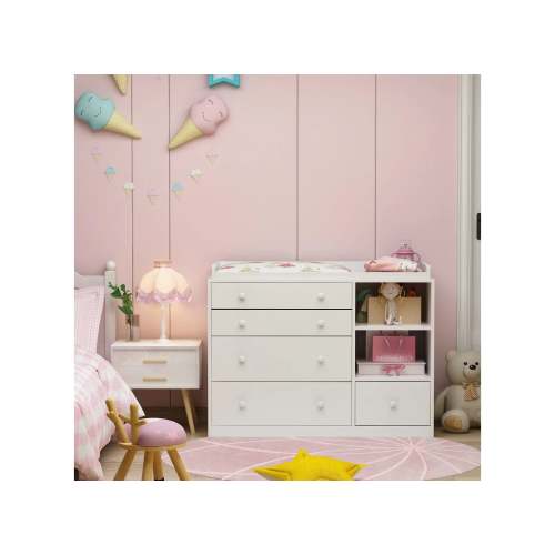 Famapy White Changing Table With 2 Shelves and 5 Storage Drawers