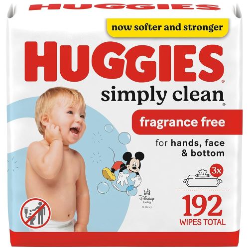 Amazon.com: Huggies Simply Clean Unscented Baby Diaper Wipes, 3 Flip-Top Packs (192 Wipes Total), Packaging May Vary