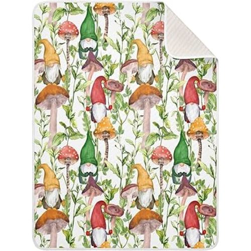 Mushroom Gnomes Baby Blanket for Girls Boys Soft Warm Reversible Infant, Newborn, Toddler Receiving Blanket Unisex Travel Throw Blanket for Crib Stroller Nursery, 30"x40"