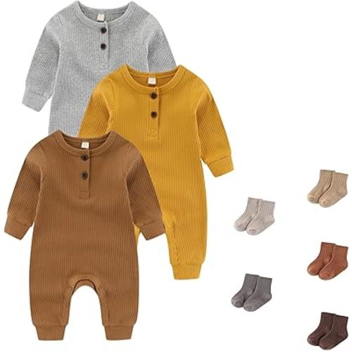 Unisex Long Sleeve Baby Romper And Sock Solid infant Boy Girl Jumpsuits 0-24Months New Born Outfits