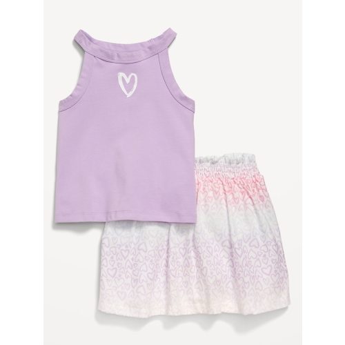 Fitted Halter Graphic Tank and Skort Set for Toddler Girls