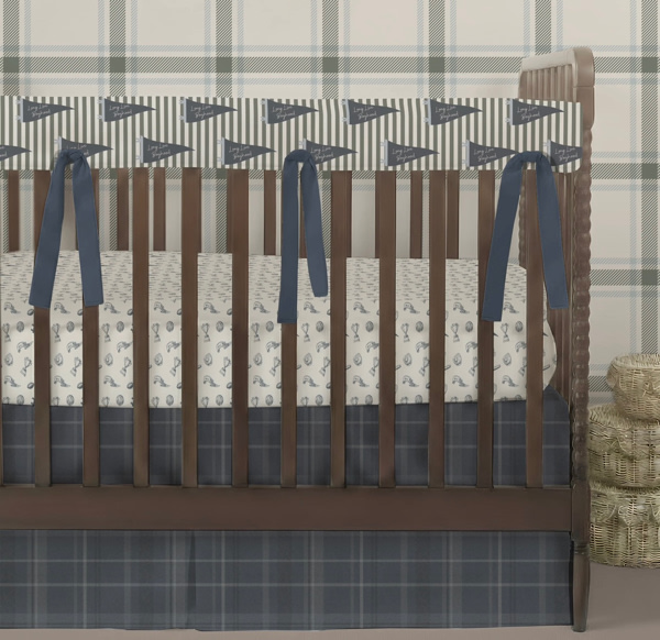 Plaid Crib Skirt: Tailored Design in Deep Navy Color