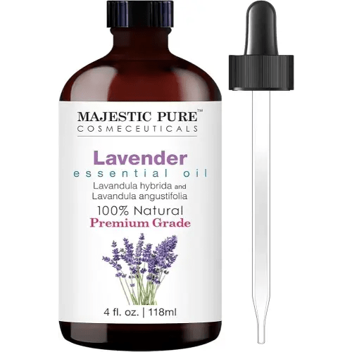 Majestic Pure Lavender Essential Oil with Glass Dropper | 100% Pure and Natural Lavender Oil | Premium Grade Essential Oils for Diffusers, Skin, Aromatherapy, Massage | 4 Fl Oz