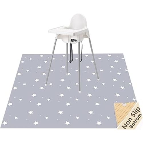 Splat Mat for Under High Chair/Arts/Crafts, WOMUMON Washable Baby Spill Mat Waterproof Anti-Slip Floor Splash Mat, Portable Play Mat and Table Cloth (Star, 51")