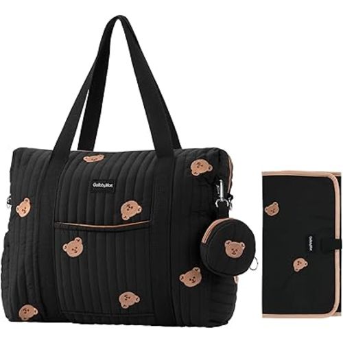 Large Diaper Bag Tote, Maternity Hospital Travel diaper tote, Multifunction baby bag, Baby Nappy Bags, Messenger bag (Medium - Black Bears)